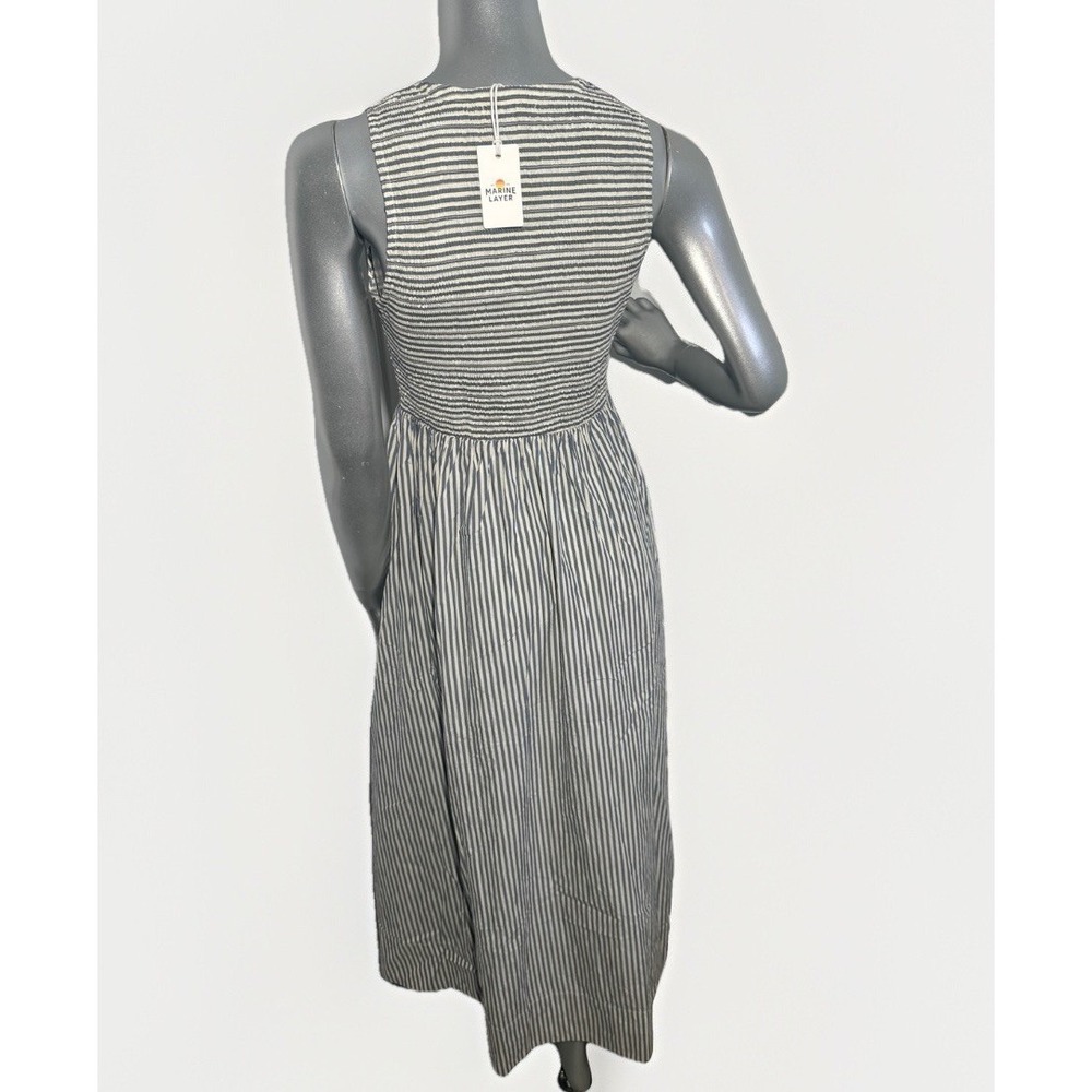 Marine Layer Darcy Smocked Poplin Dress S Pima Cotton  NWT Navy  Stripe - Picture 8 of 16